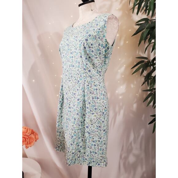 Vtg Dressbarn 90s Y2K Ditsy Floral Sheath Dress Size 8 Cottage Modest Blue Zip - Picture 2 of 13